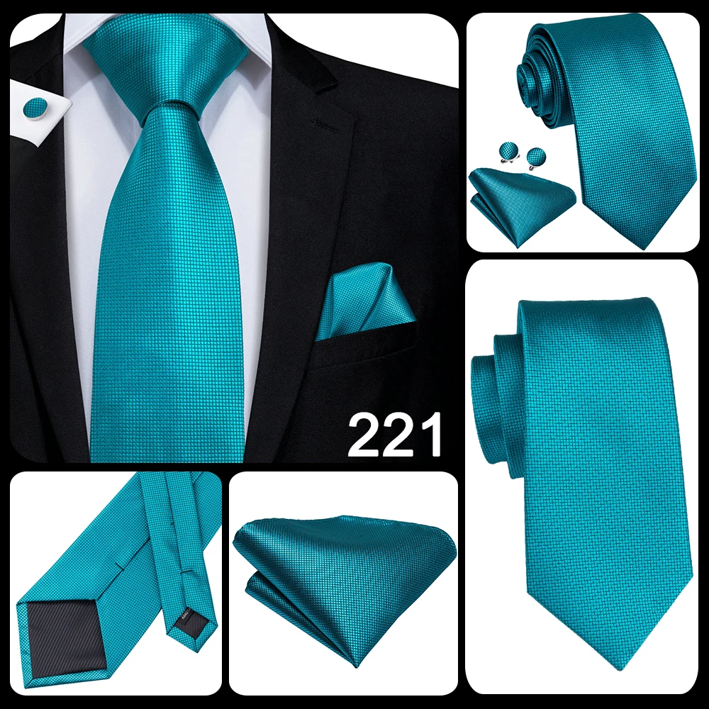Teal Green Striped Luxury Designer Wedding Tie For Men Handky Cufflink Mens Necktie Fashion Business Party silk Dropship Hi-Tie