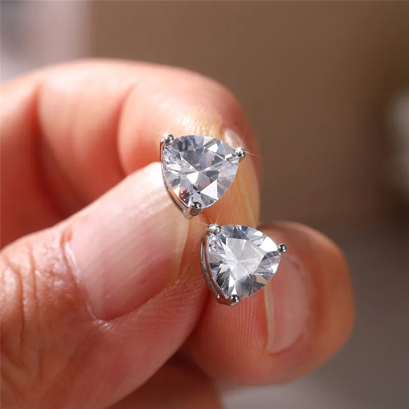 Huitan Minimalist Triangular Cubic Zirconia Stud Earrings for Women White/Multicolored/Green/Blue Colors Fashion Jewelry