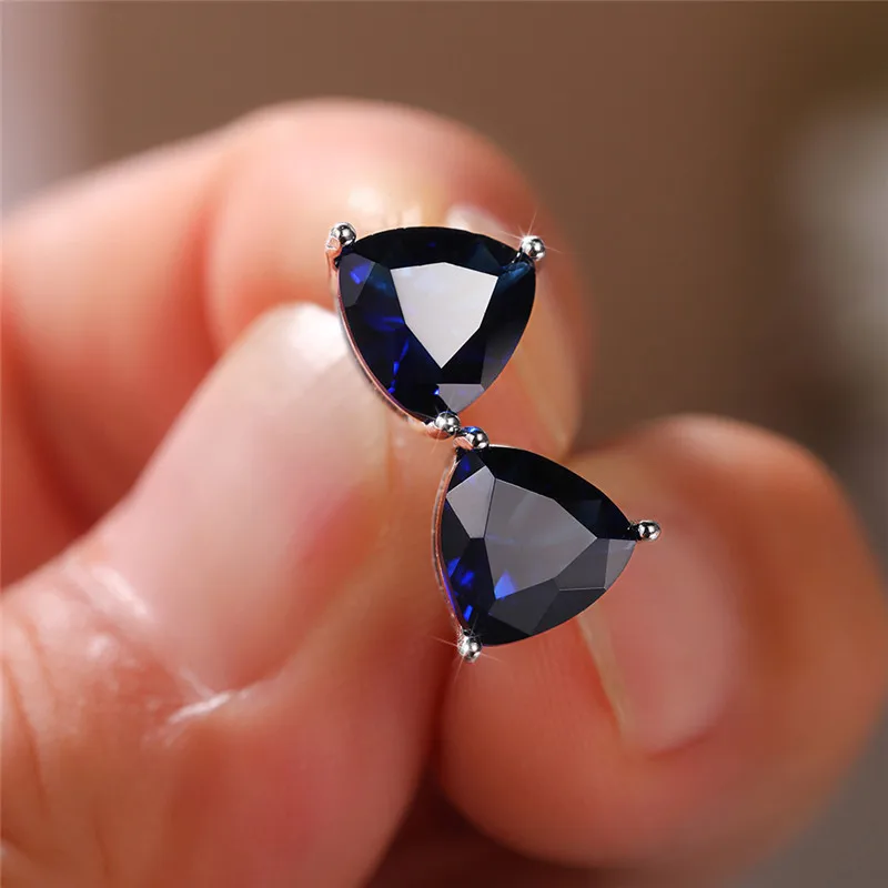 Huitan Minimalist Triangular Cubic Zirconia Stud Earrings for Women White/Multicolored/Green/Blue Colors Fashion Jewelry