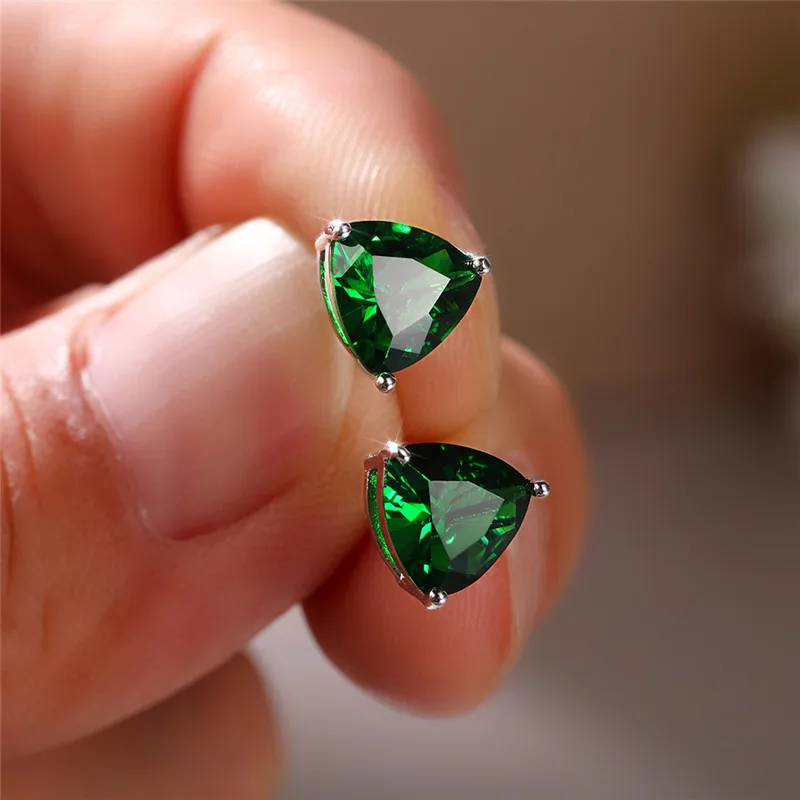 Huitan Minimalist Triangular Cubic Zirconia Stud Earrings for Women White/Multicolored/Green/Blue Colors Fashion Jewelry