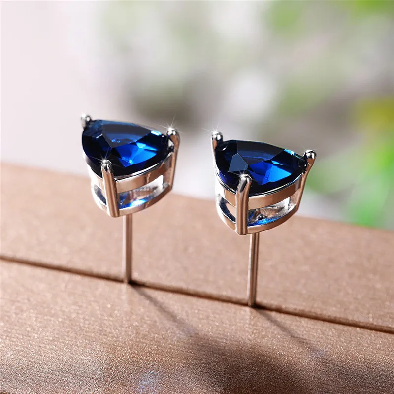 Huitan Minimalist Triangular Cubic Zirconia Stud Earrings for Women White/Multicolored/Green/Blue Colors Fashion Jewelry