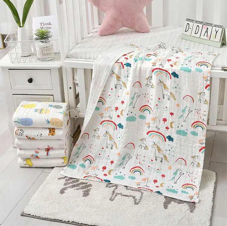 Baby Bath Towel Boy Girl Cotton Blanket For Newborn Bathrobe 4-Layer Gauze Washcloth Infant Swaddle