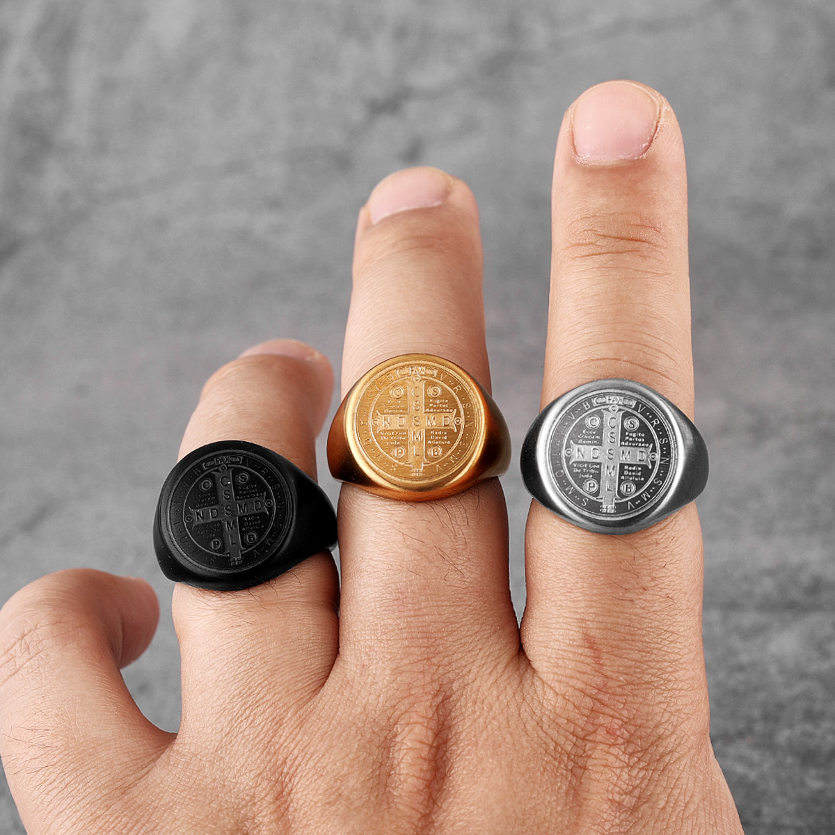 Exorcism amulet Men Ring 316L Stainless Steel Saint Benedict Rings CSPB Punk Hip Hop for Male Boyfriend Jewelry Creativity Gift