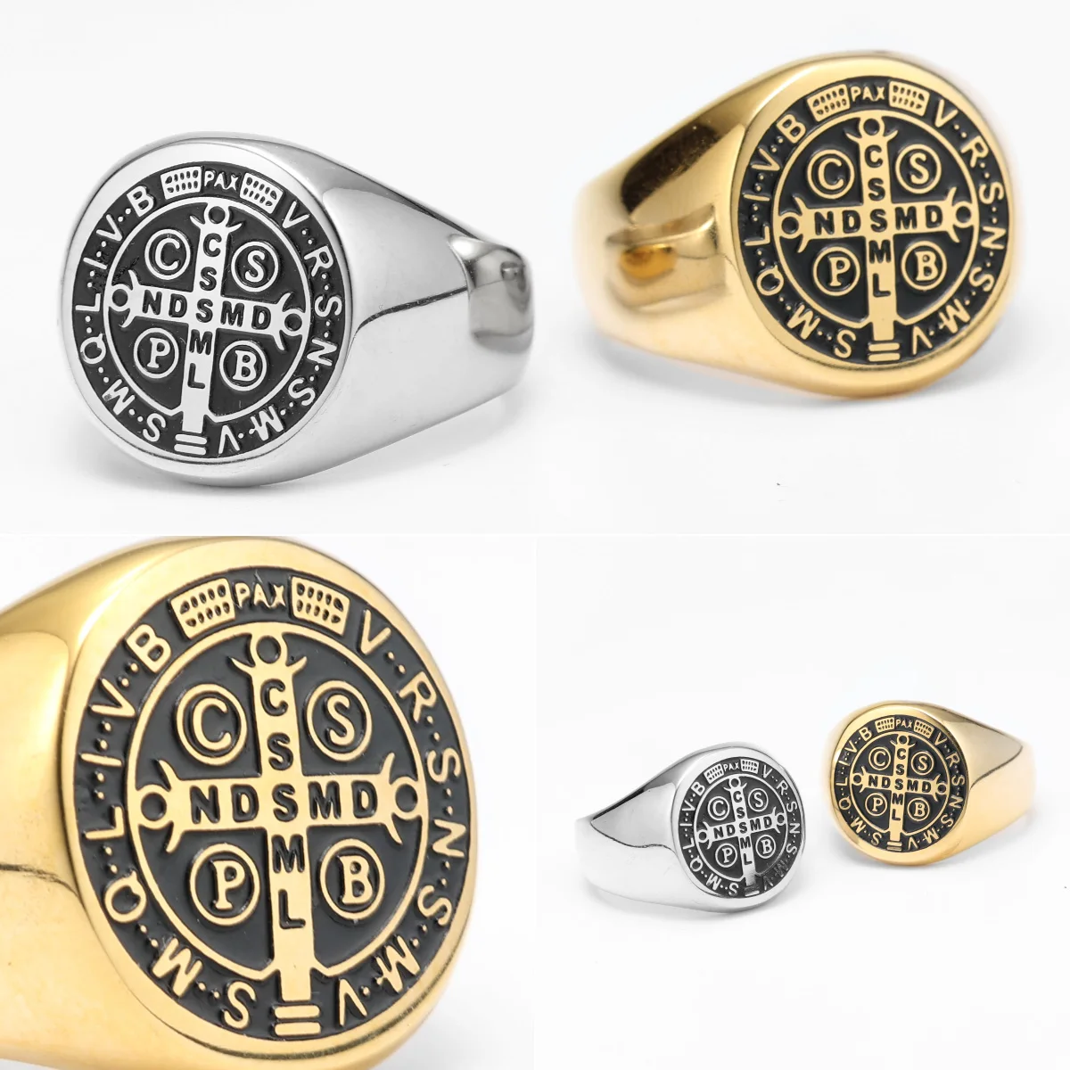 Exorcism amulet Men Ring 316L Stainless Steel Saint Benedict Rings CSPB Punk Hip Hop for Male Boyfriend Jewelry Creativity Gift