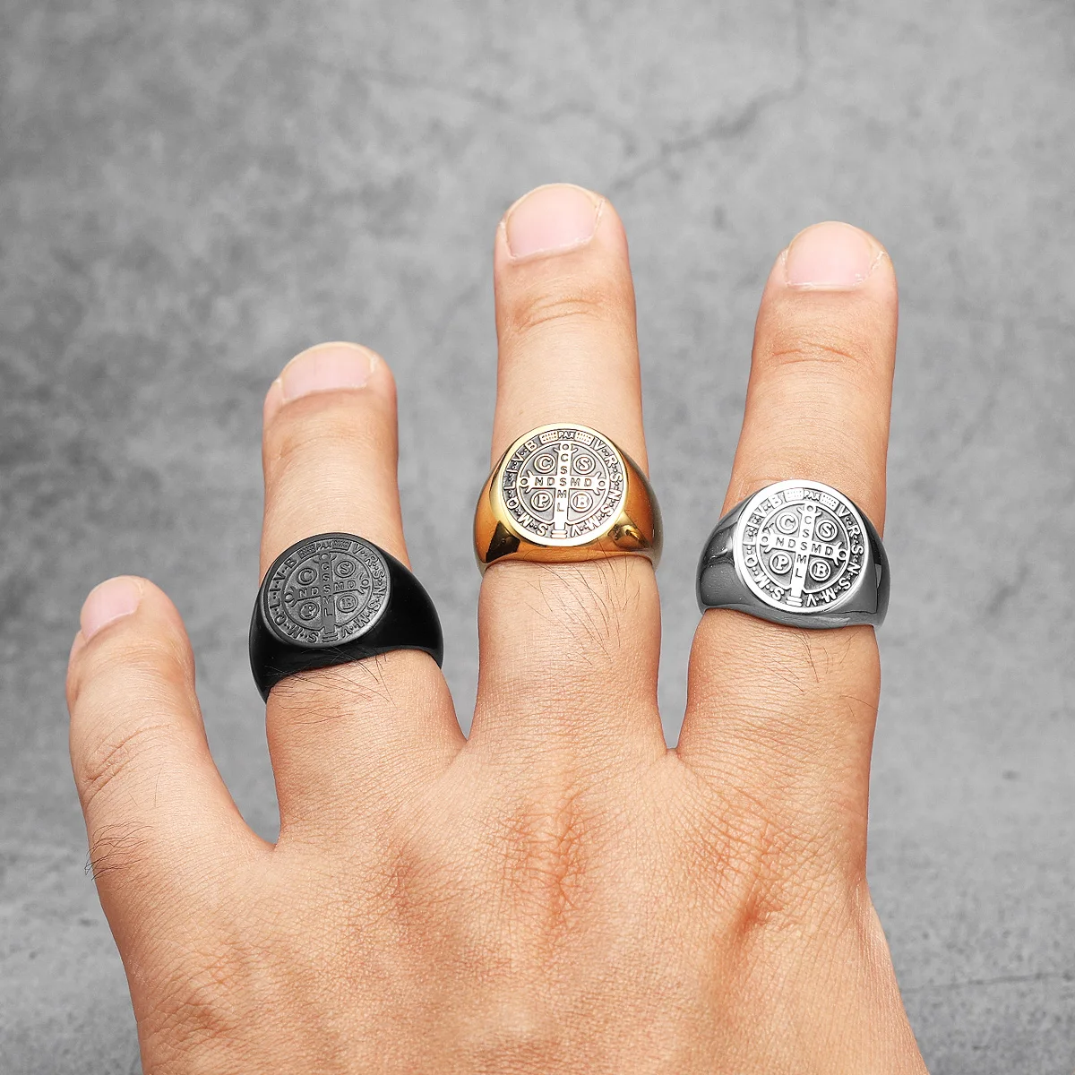 Exorcism amulet Men Ring 316L Stainless Steel Saint Benedict Rings CSPB Punk Hip Hop for Male Boyfriend Jewelry Creativity Gift