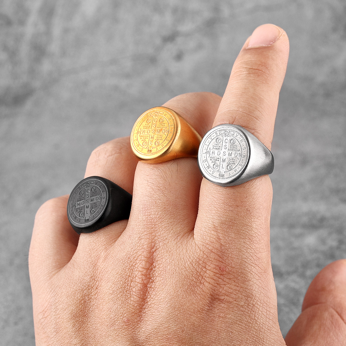 Exorcism amulet Men Ring 316L Stainless Steel Saint Benedict Rings CSPB Punk Hip Hop for Male Boyfriend Jewelry Creativity Gift