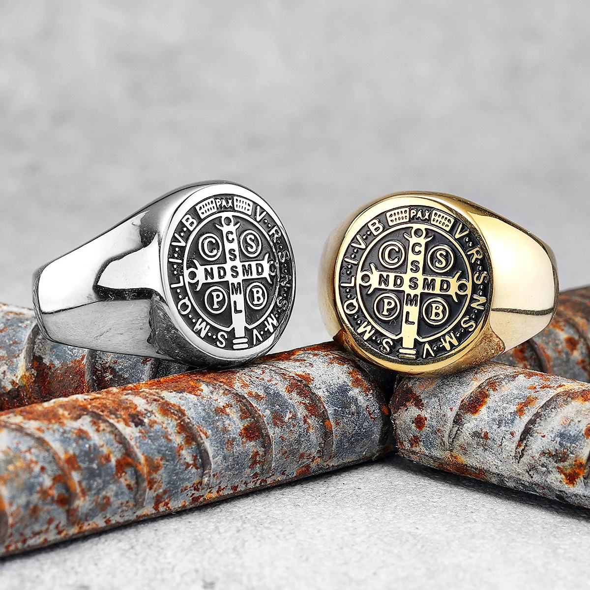 Exorcism amulet Men Ring 316L Stainless Steel Saint Benedict Rings CSPB Punk Hip Hop for Male Boyfriend Jewelry Creativity Gift