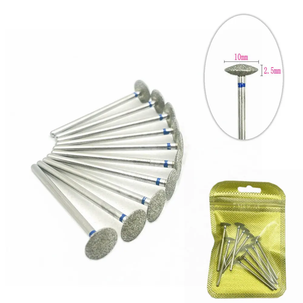 10pcs/pack Diamond Nail Drill Milling Cutter Manicure Rotary Bits Cuticle Clean Accessories Dental Diamond Burs 2.35mm shank