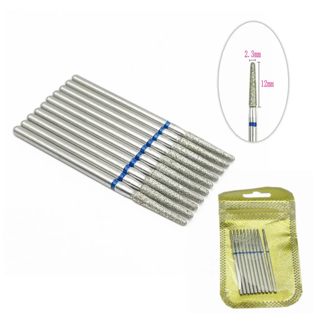 10pcs/pack Diamond Nail Drill Milling Cutter Manicure Rotary Bits Cuticle Clean Accessories Dental Diamond Burs 2.35mm shank