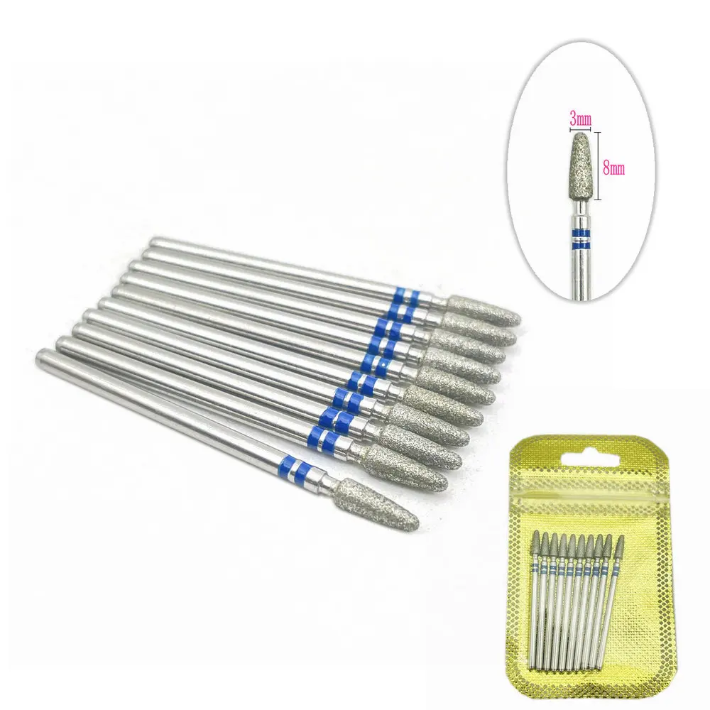 10pcs/pack Diamond Nail Drill Milling Cutter Manicure Rotary Bits Cuticle Clean Accessories Dental Diamond Burs 2.35mm shank