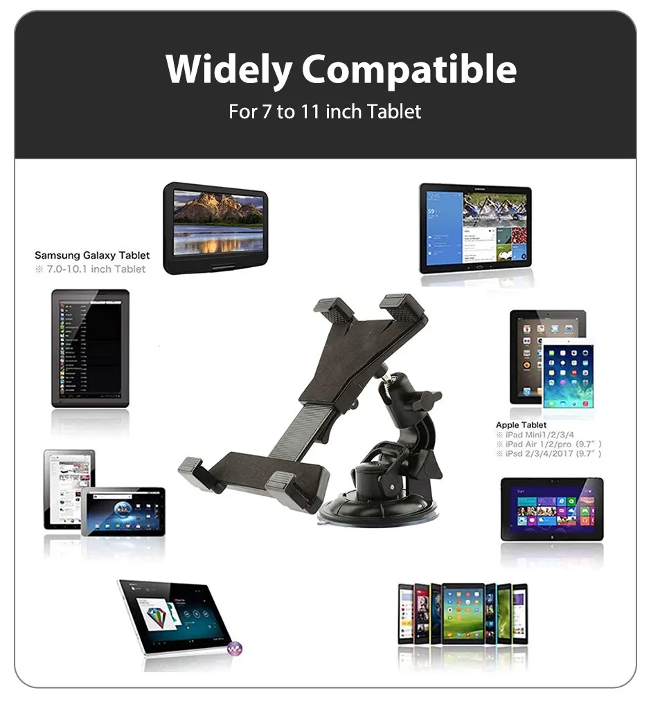 Xnyocn Tablet Car Holder Stand For iPad Air 1 2 Mini 2 3 4 Pro 9.7 10.5 Universal Windshield Mount For 7 to 11 Inch Samsung Tab