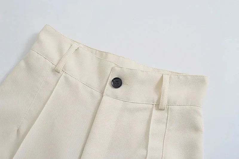 Women Chic Fashion Office Wear Straight Pants Vintage High Waist Zipper Fly Female Trousers Mujer