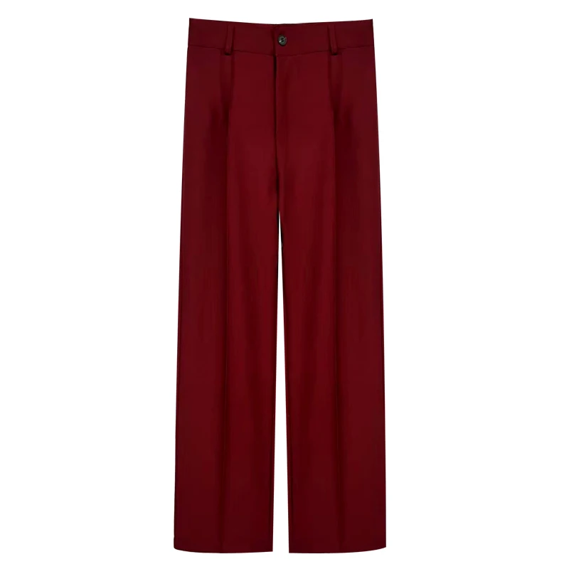 Women Chic Fashion Office Wear Straight Pants Vintage High Waist Zipper Fly Female Trousers Mujer