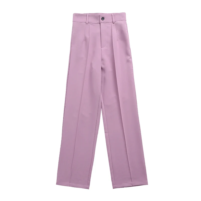 Women Chic Fashion Office Wear Straight Pants Vintage High Waist Zipper Fly Female Trousers Mujer