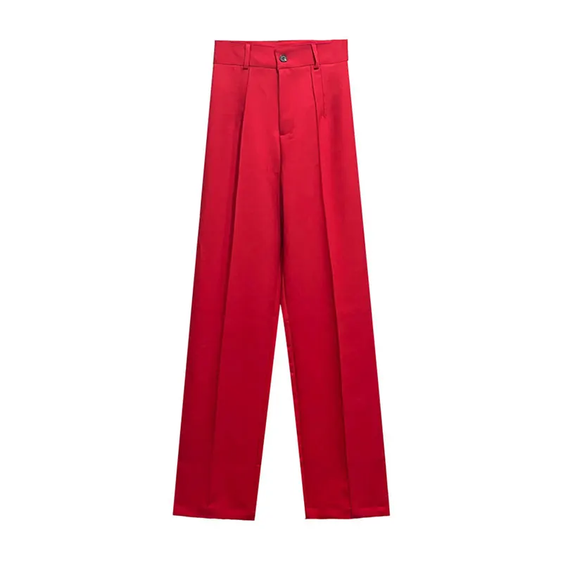 Women Chic Fashion Office Wear Straight Pants Vintage High Waist Zipper Fly Female Trousers Mujer