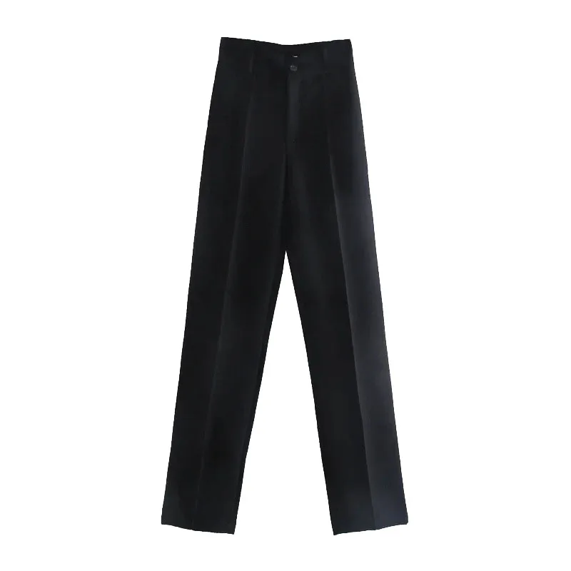 Women Chic Fashion Office Wear Straight Pants Vintage High Waist Zipper Fly Female Trousers Mujer