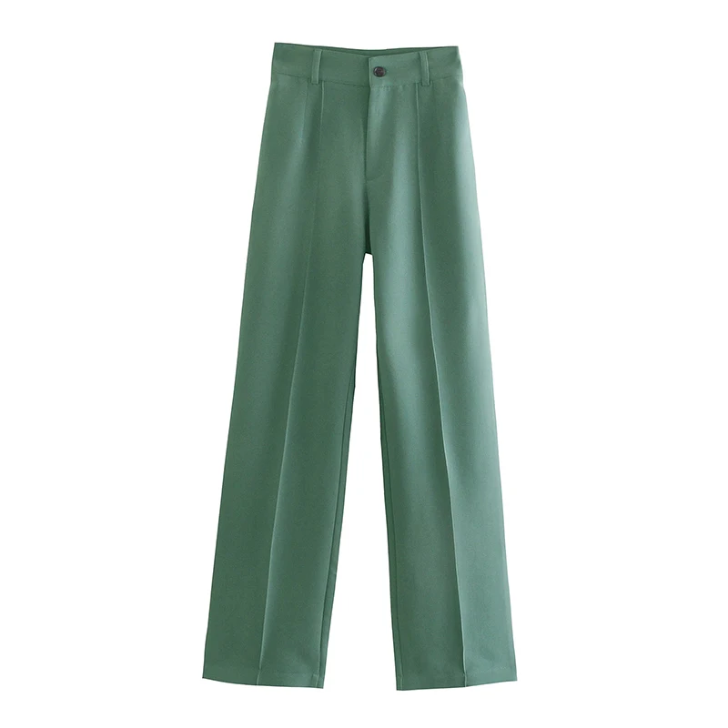 Women Chic Fashion Office Wear Straight Pants Vintage High Waist Zipper Fly Female Trousers Mujer