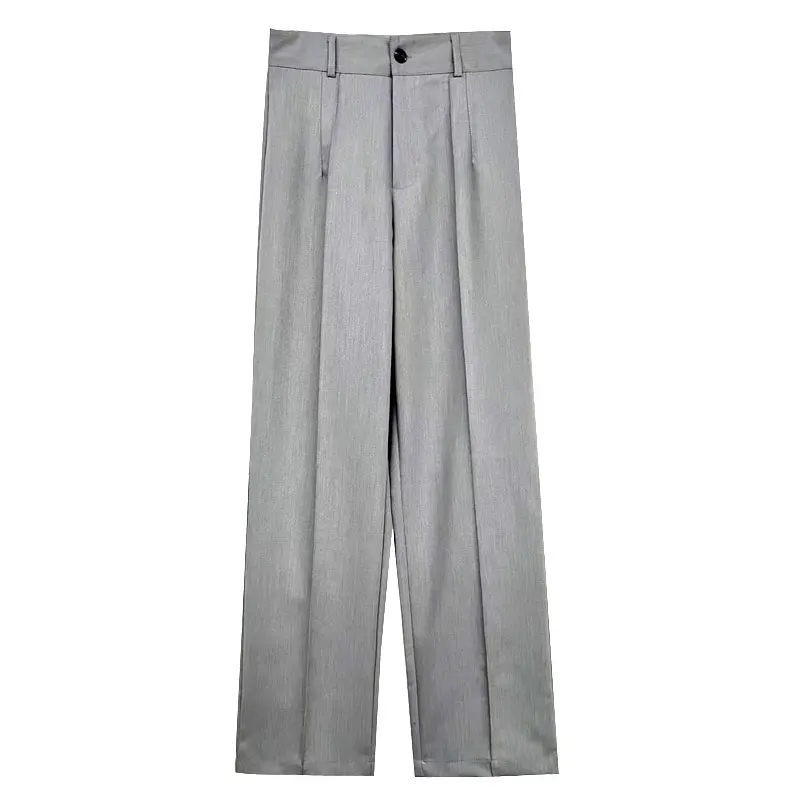 Women Chic Fashion Office Wear Straight Pants Vintage High Waist Zipper Fly Female Trousers Mujer
