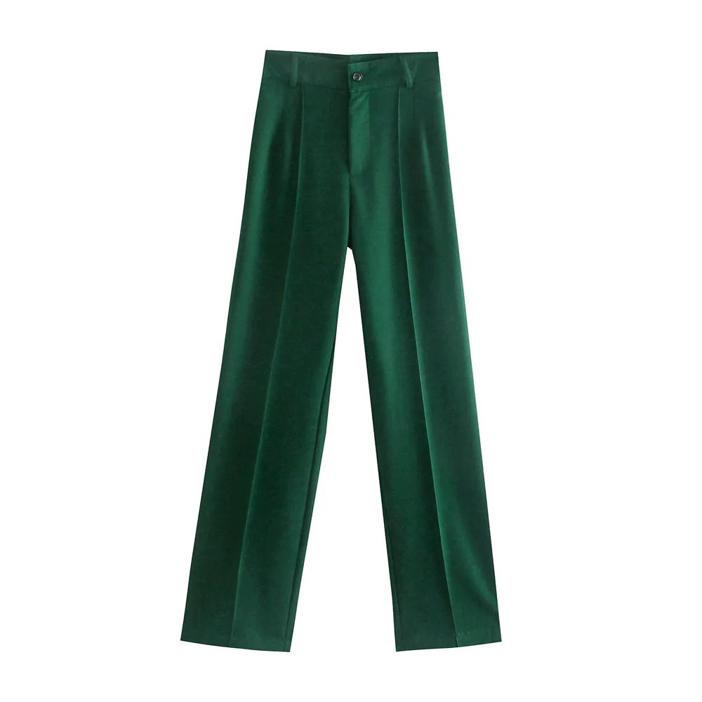 Women Chic Fashion Office Wear Straight Pants Vintage High Waist Zipper Fly Female Trousers Mujer