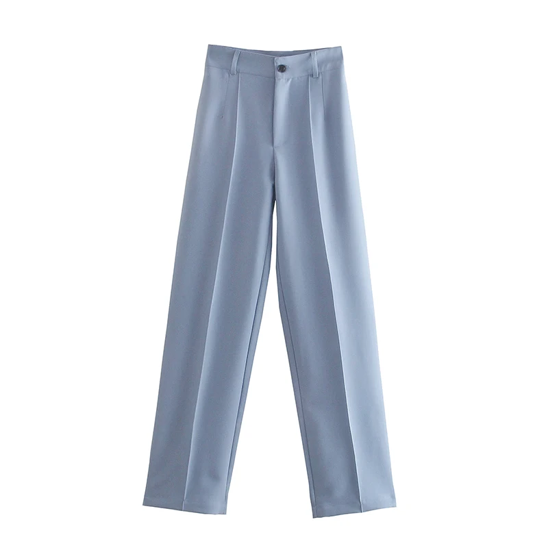 Women Chic Fashion Office Wear Straight Pants Vintage High Waist Zipper Fly Female Trousers Mujer
