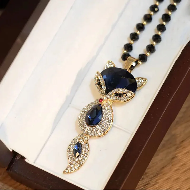 Luxury Big Crystal Rhinestone Fox Pendant Necklace for Women 2026 Fashion Long Sweater Chain Choker Collar Accesorios Mujer