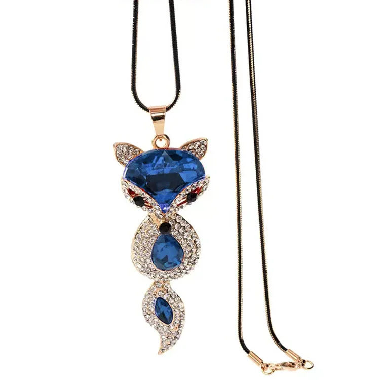 Luxury Big Crystal Rhinestone Fox Pendant Necklace for Women 2026 Fashion Long Sweater Chain Choker Collar Accesorios Mujer