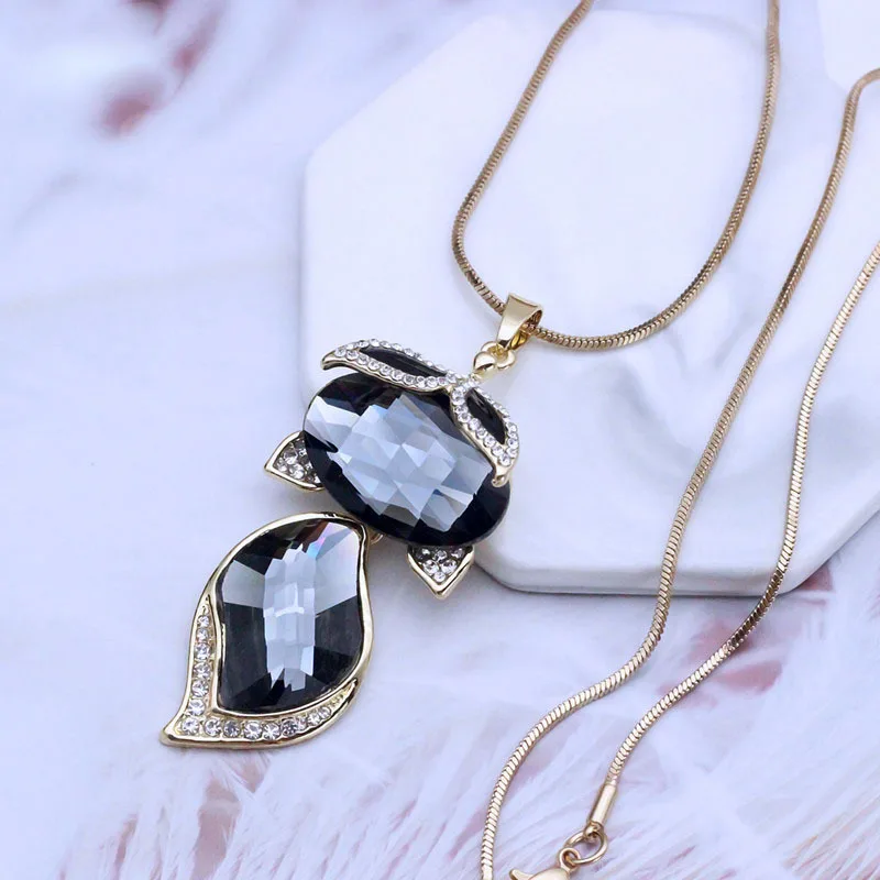 Luxury Big Crystal Rhinestone Fox Pendant Necklace for Women 2026 Fashion Long Sweater Chain Choker Collar Accesorios Mujer