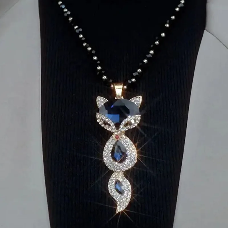 Luxury Big Crystal Rhinestone Fox Pendant Necklace for Women 2026 Fashion Long Sweater Chain Choker Collar Accesorios Mujer