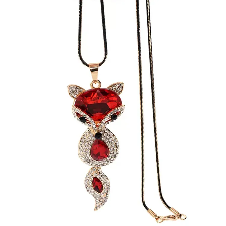 Luxury Big Crystal Rhinestone Fox Pendant Necklace for Women 2026 Fashion Long Sweater Chain Choker Collar Accesorios Mujer