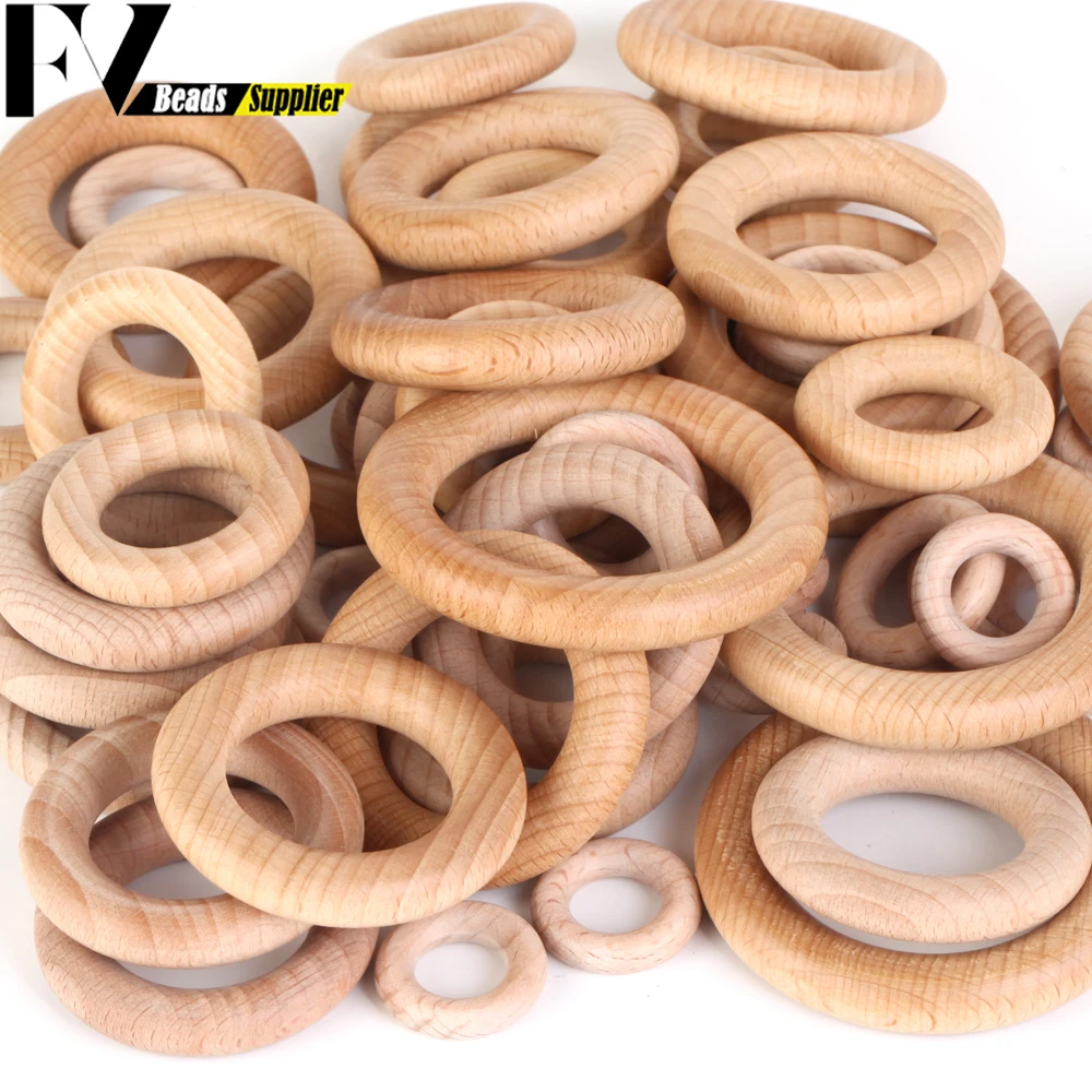 Nature Beech Wood Beads 25-70mm Hollow Circle Ring Baby Teether Wood Beads Infants Teething Care Product DIY Necklaces Wholesale