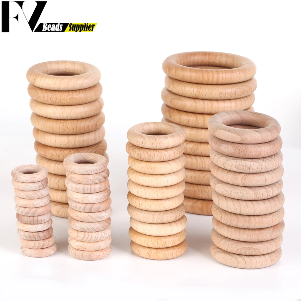 Nature Beech Wood Beads 25-70mm Hollow Circle Ring Baby Teether Wood Beads Infants Teething Care Product DIY Necklaces Wholesale
