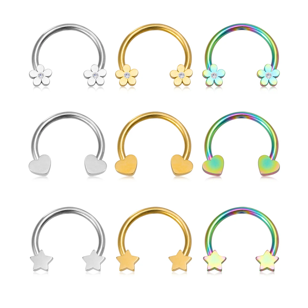 1pc Star Heart Flower CZ Septum Pierc Nose Ring Cartilage Tragus Helix Lip BCR Circular Hoop Piercing Jewelry 16G Free Shipping
