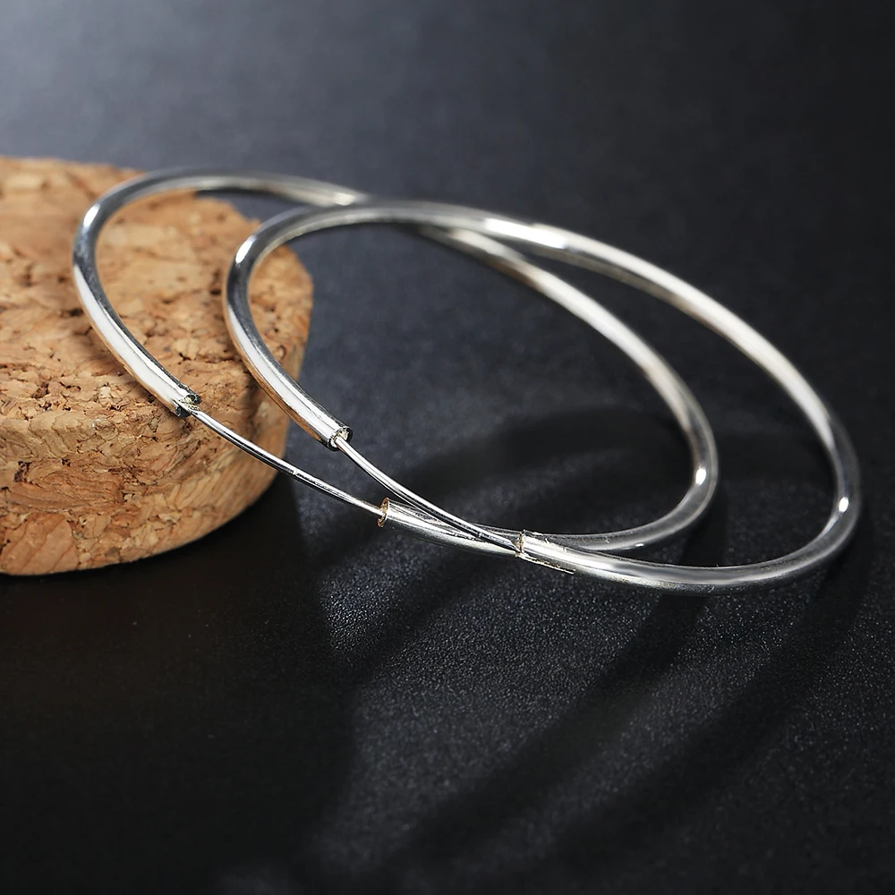 925 Sterling Silver 50MM/60MM Luxury Women's Hoops Girl Earrings Luxury Jewelry Accessories
