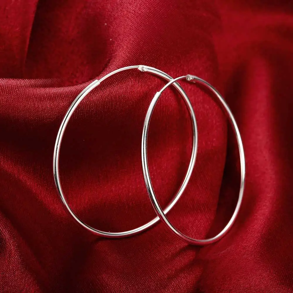 925 Sterling Silver 50MM/60MM Luxury Women's Hoops Girl Earrings Luxury Jewelry Accessories