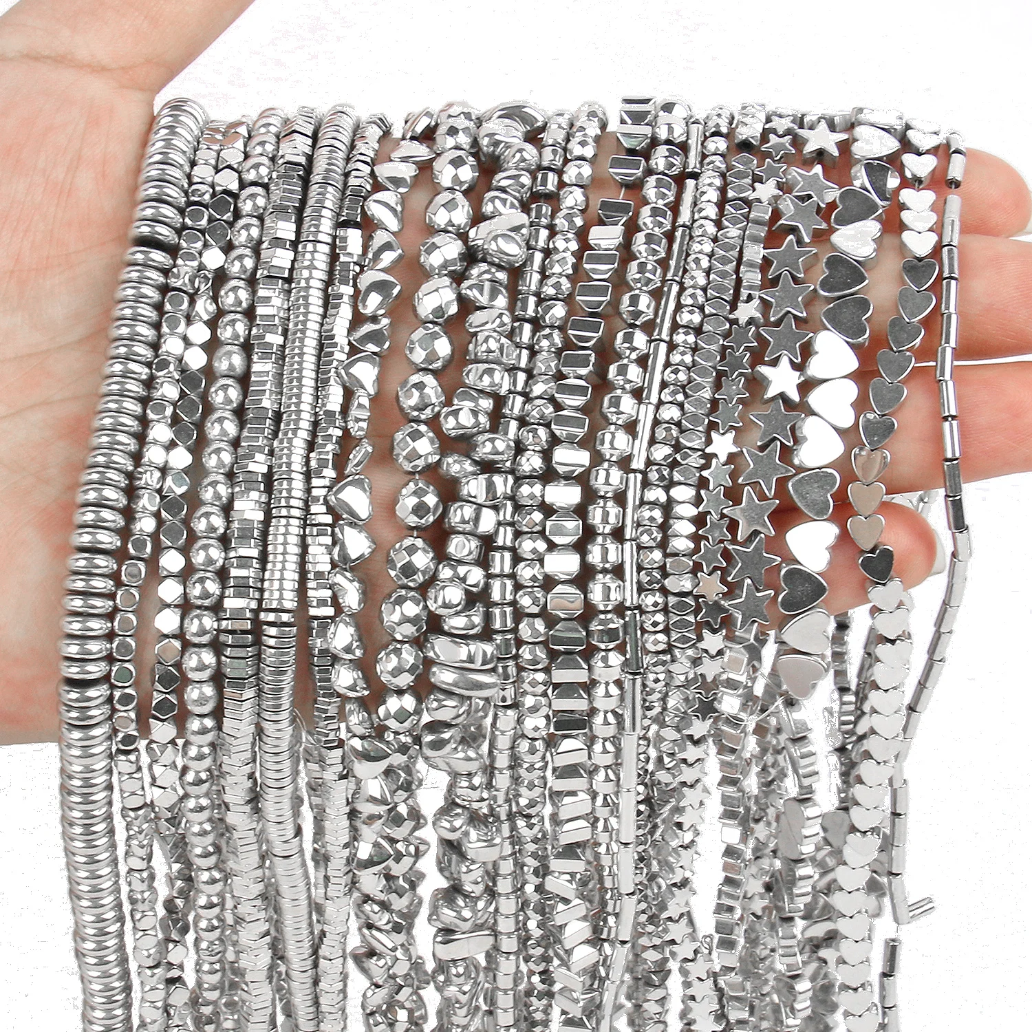 AAA Rhodium Hematite Loose Beads Charms Heart Star Tube Faceted Irregular Geometric Shape Beads For Jewelry Making Wholesale