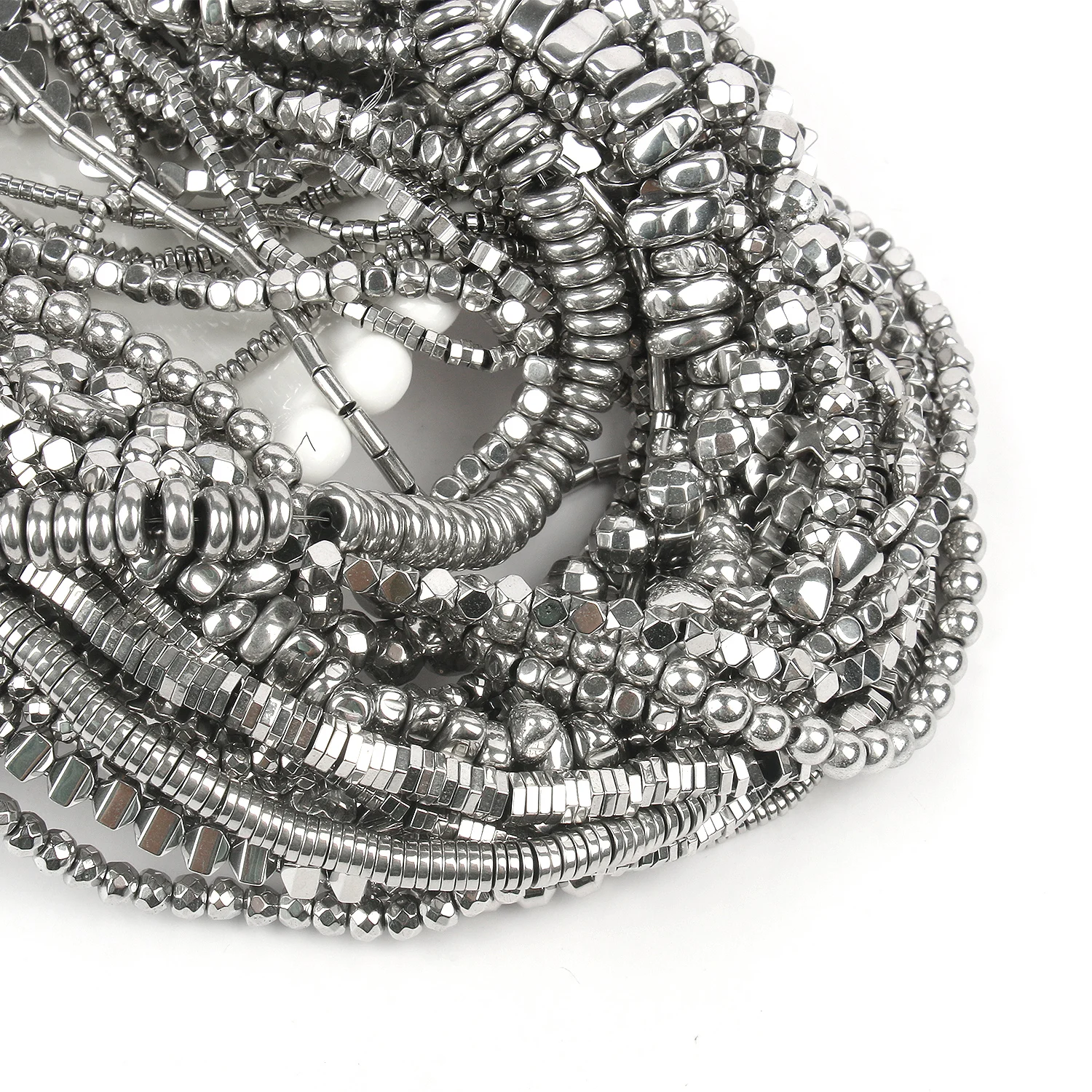 AAA Rhodium Hematite Loose Beads Charms Heart Star Tube Faceted Irregular Geometric Shape Beads For Jewelry Making Wholesale
