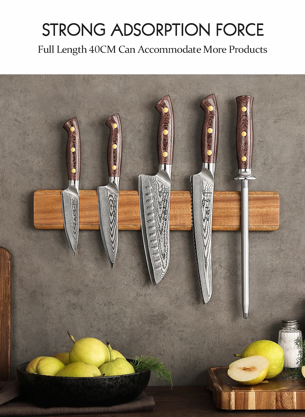 Hezhen Magnetic Knife Holder 400mm Kitchen Accessories Wooden Knives Storage Tools Acacia Wood This Is A Holder Without Knife