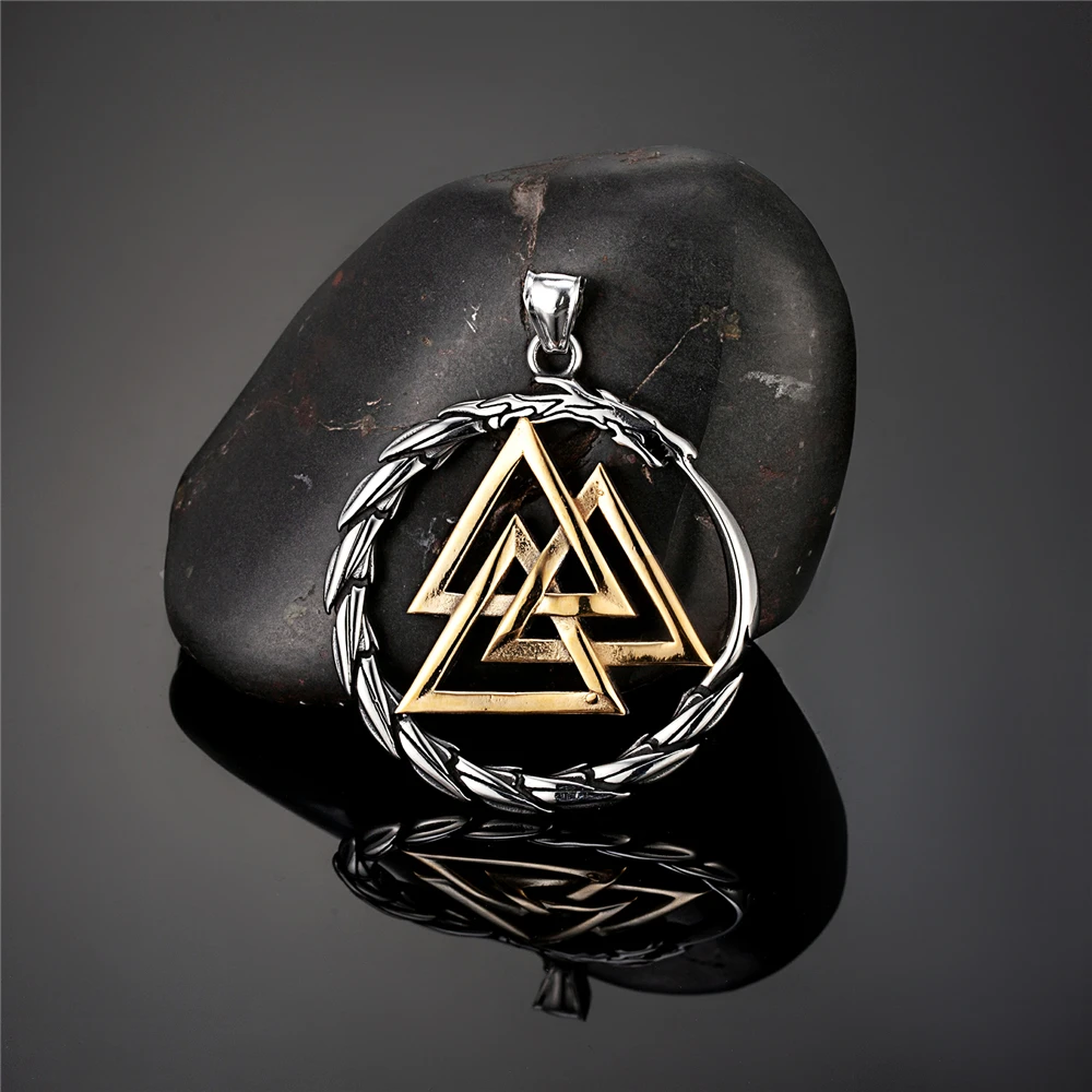 Punk Vikings Dragon Stainless Steel Necklace Mens Nordic Runes Pendant Triangle Vegvisir Amulet Scandinavian Ouroboros Jewelry