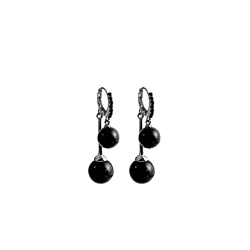 Temperament Retro Black Pearl Ball Drop Earrings for Women Luxury Design Elegant Crystal Dangle Earring Goth Jewelry Pendientes