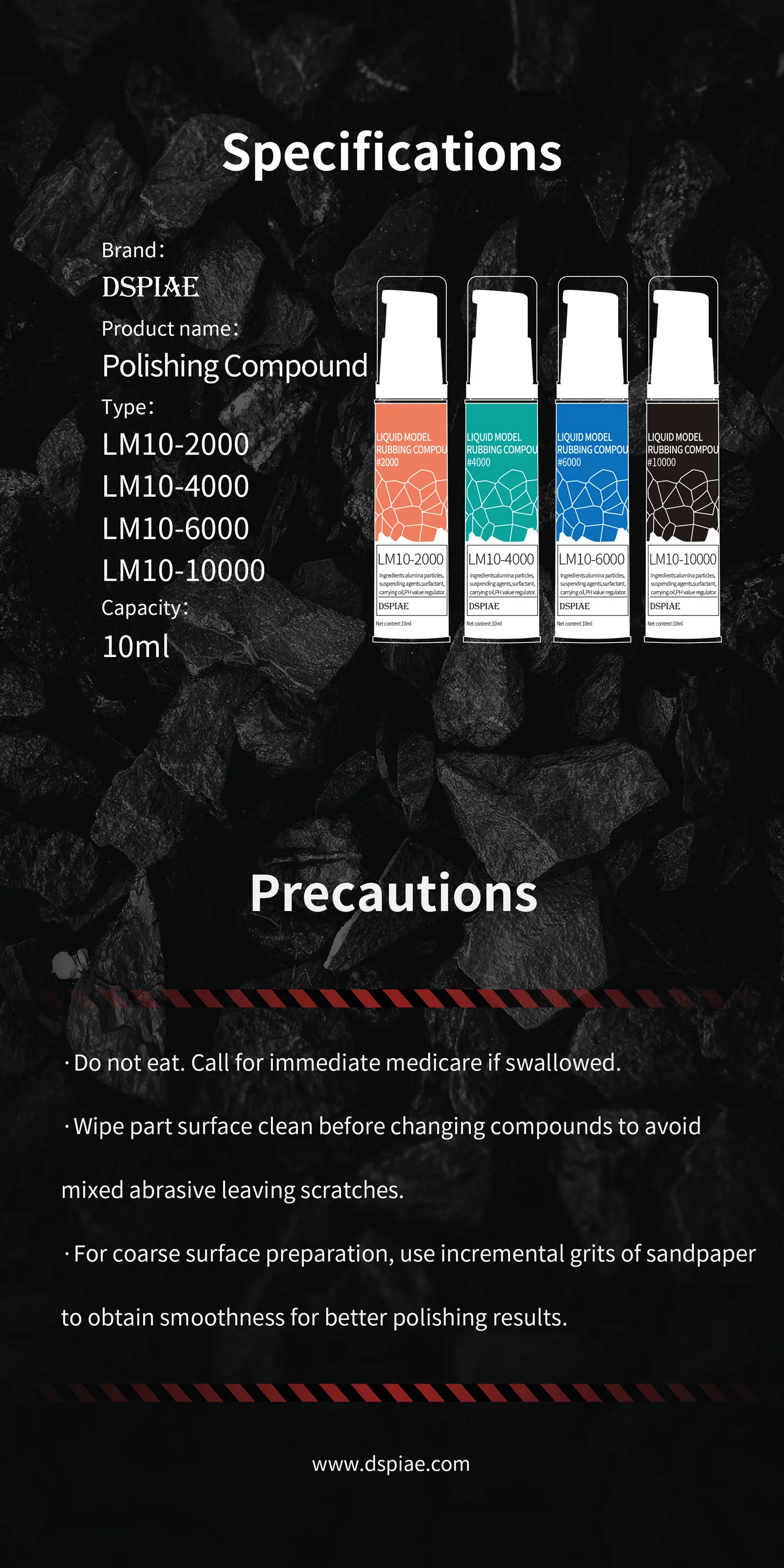 DSPIAE LM-10 #2000~#10000 Polishing Compound Grind Cream for Model Making