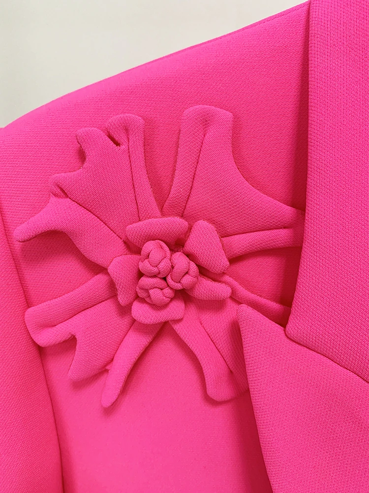 HIGH STREET Newest 2026 Fashion Designer Jacket Women's Stereoscopic Flowers Appliques Double Breasted Long Blazer
