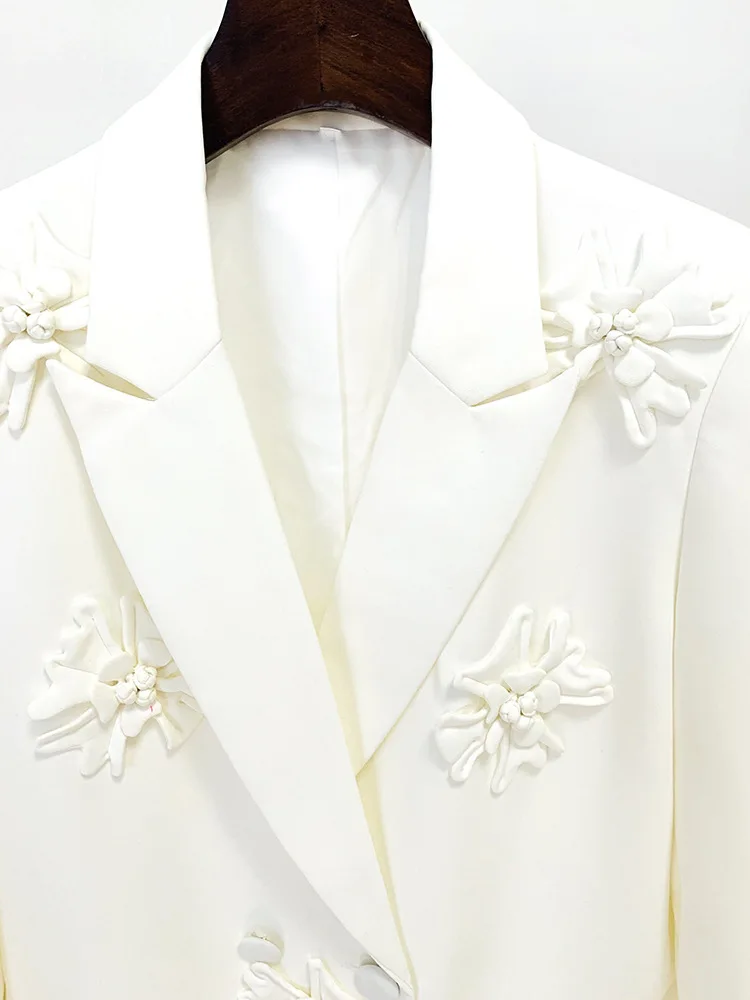 HIGH STREET Newest 2026 Fashion Designer Jacket Women's Stereoscopic Flowers Appliques Double Breasted Long Blazer