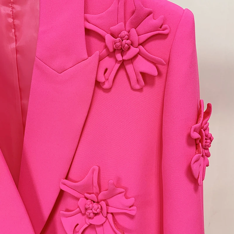 HIGH STREET Newest 2026 Fashion Designer Jacket Women's Stereoscopic Flowers Appliques Double Breasted Long Blazer