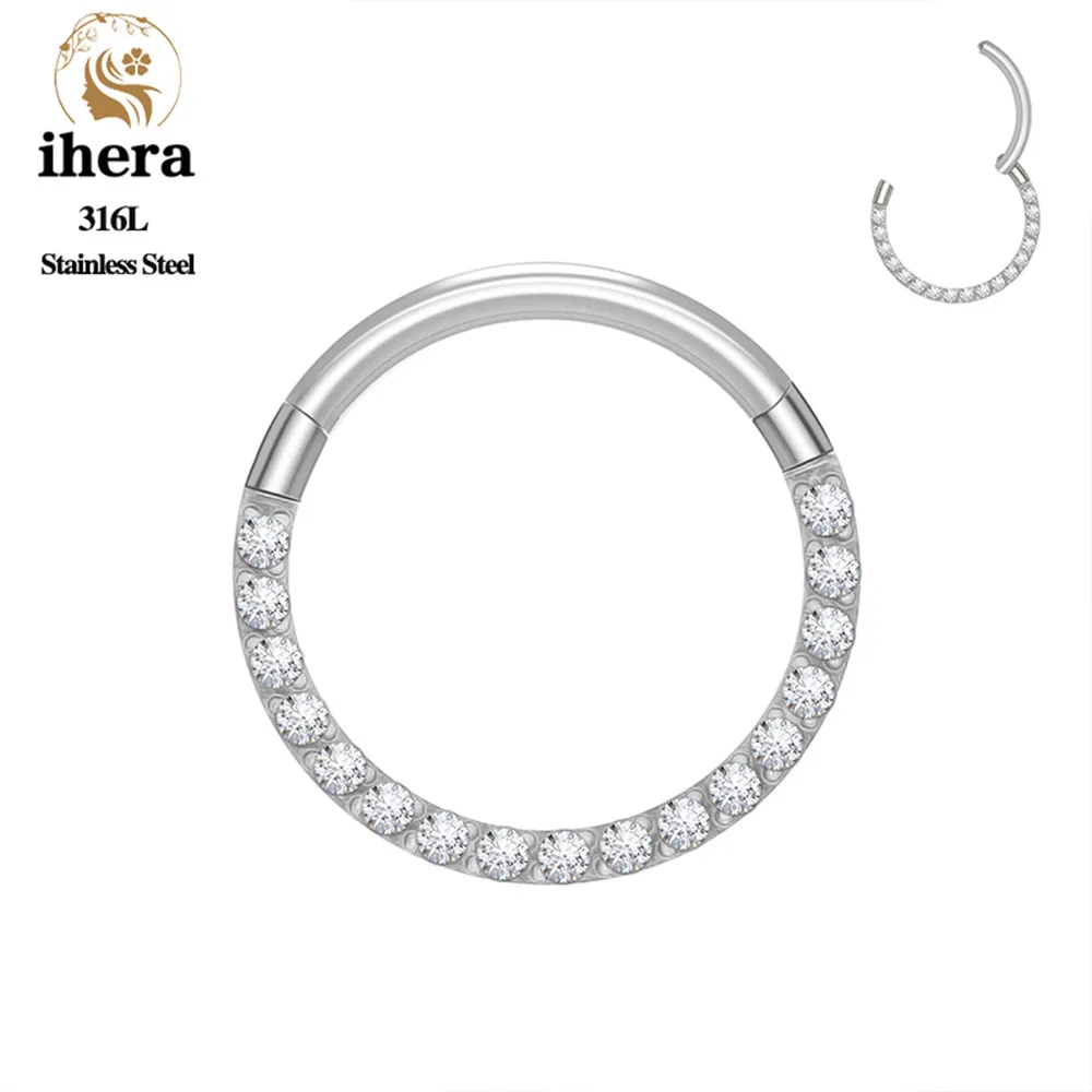 1/10PCS Stainless Steel Nose Rings Septum Clicker CZ Zircon Hinged Segment Round Earrings Hoops Ear Cartilage Piercing Jewelry