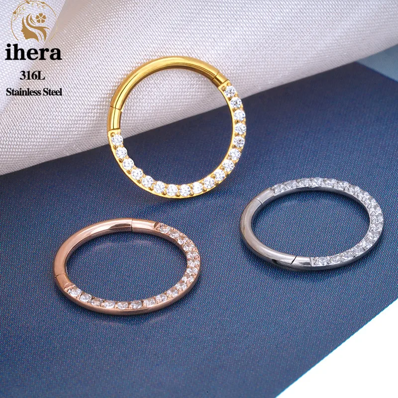 1/10PCS Stainless Steel Nose Rings Septum Clicker CZ Zircon Hinged Segment Round Earrings Hoops Ear Cartilage Piercing Jewelry