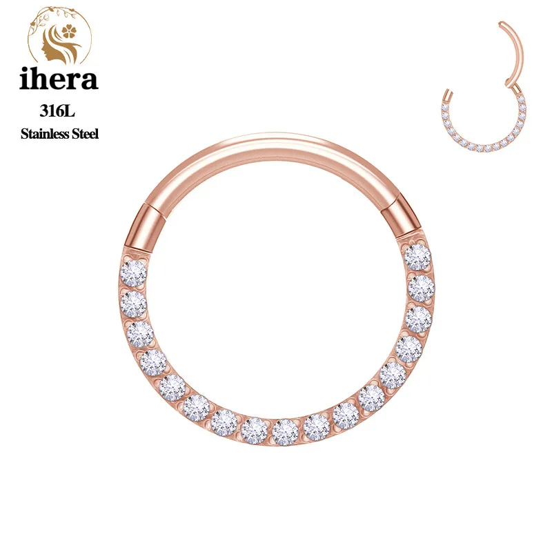 1/10PCS Stainless Steel Nose Rings Septum Clicker CZ Zircon Hinged Segment Round Earrings Hoops Ear Cartilage Piercing Jewelry