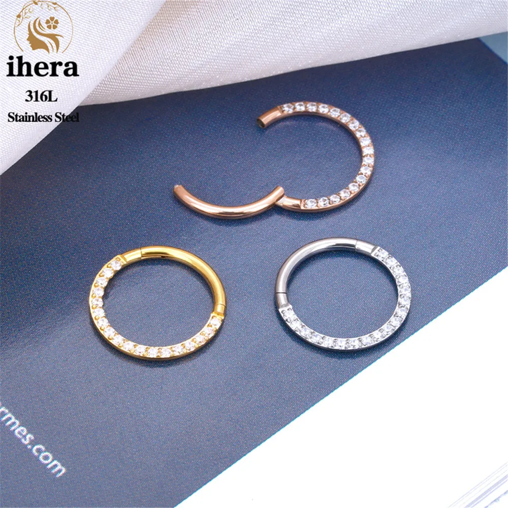 1/10PCS Stainless Steel Nose Rings Septum Clicker CZ Zircon Hinged Segment Round Earrings Hoops Ear Cartilage Piercing Jewelry
