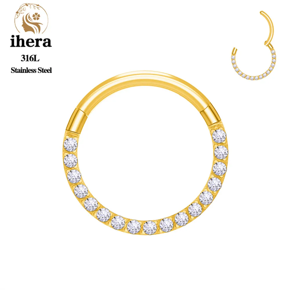 1/10PCS Stainless Steel Nose Rings Septum Clicker CZ Zircon Hinged Segment Round Earrings Hoops Ear Cartilage Piercing Jewelry