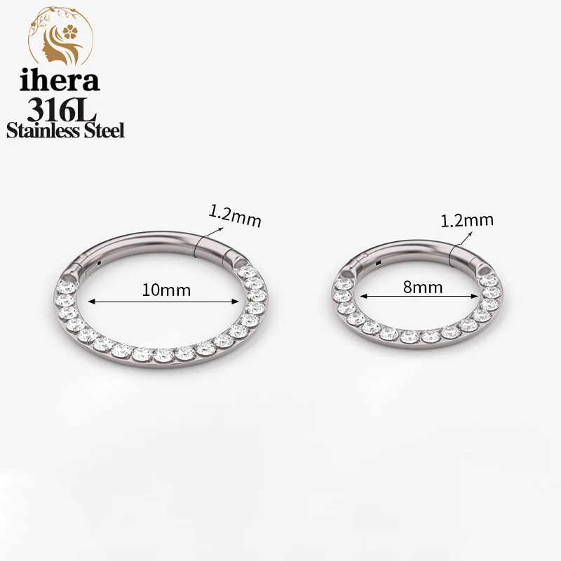 1/10PCS Stainless Steel Nose Rings Septum Clicker CZ Zircon Hinged Segment Round Earrings Hoops Ear Cartilage Piercing Jewelry