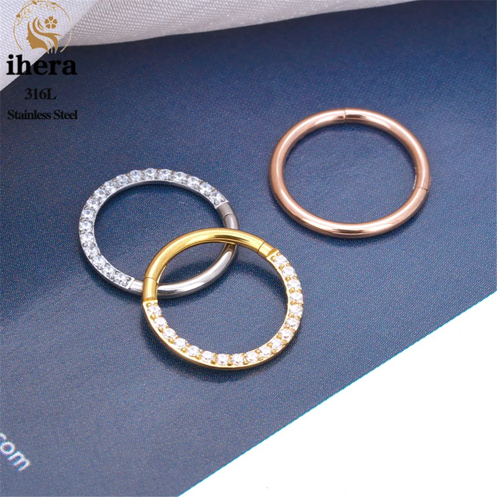 1/10PCS Stainless Steel Nose Rings Septum Clicker CZ Zircon Hinged Segment Round Earrings Hoops Ear Cartilage Piercing Jewelry